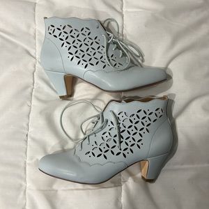 Chelsea Crew blue heeled ankle boots with cutouts